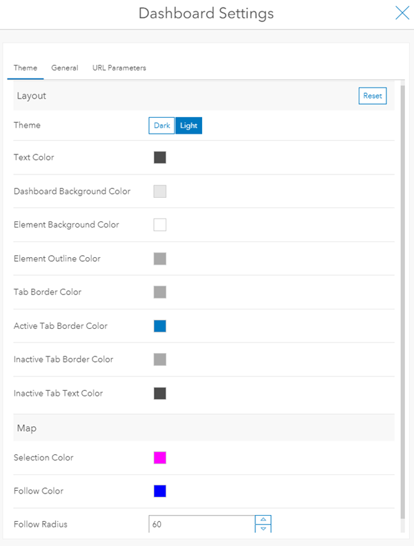 Dashboard Settings Theme tab